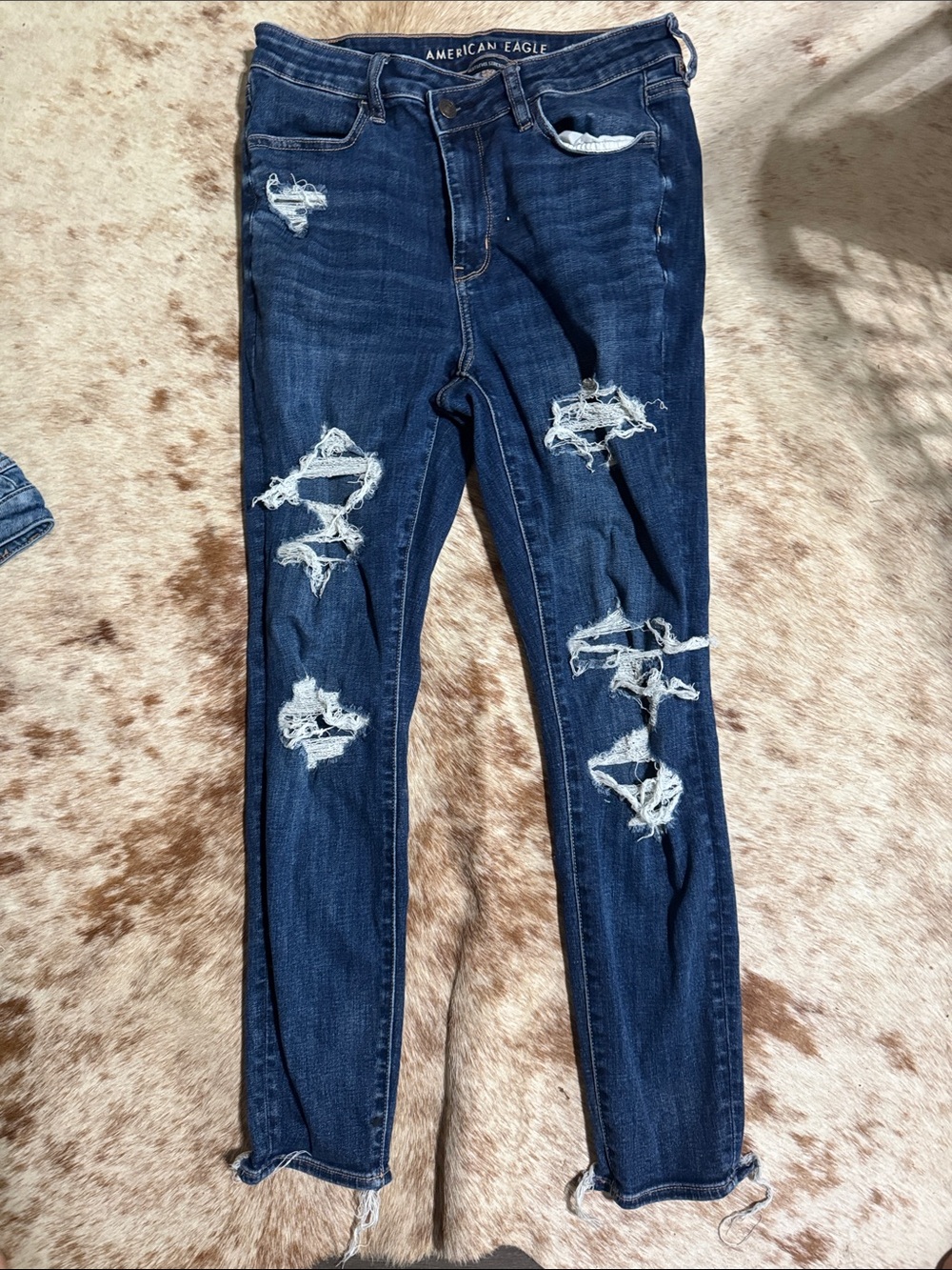 American Eagle Outfitters Dark Blue Ripped Skinny Jeans